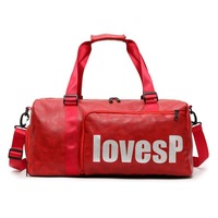 PU Leather Shoulder Travel Bag Leisure Sport Gym Handbag with Shoes Socket (Red)