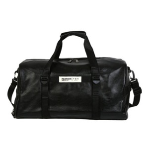 PU Leather Shoulder Travel Bag Leisure Sport Handbag with Shoes Socket (Black)