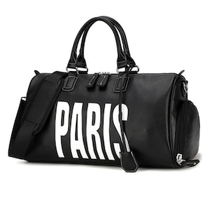PU Leather Shoulder Travel Bag Sport Leisure Handbag with Shoes Socket (White)