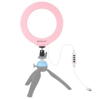 PU378F USB 4.7Inch 3 Modes 3200K-5500K Dimmable LED Video Ring Light with Cold Shoe Tripod Ball Head for Youtube Tiktok Live Streaming Pink