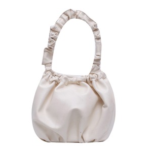 Pure Color PU Shoulder Women Pleated Tote Bag Portable Fashion Handbag Purses Popular Simple Female Daily Bag
