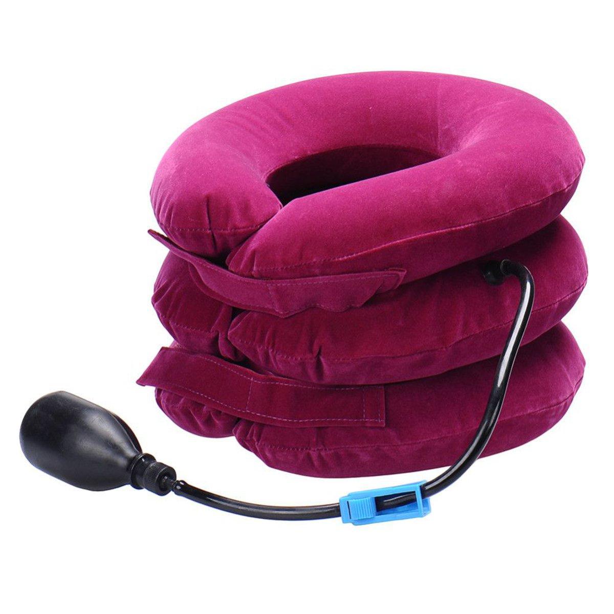 PVC Inflatable Cervical Collar Neck Relief Traction Brace Support Pillow Device RED COLOR