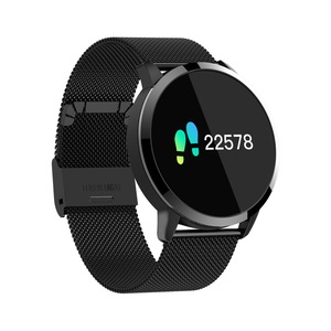 Q8 Multi UI Display Full Steel Wristband Heart Rate Monitor Female Physiological Smart Watch BLACK COLOR