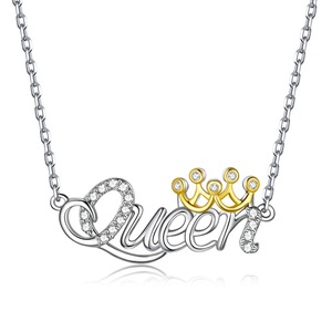 Queen Necklace Silver plating Letter Gold Color Crown Gift for Women Fashion Necklaces Jewelry