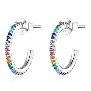 Rainbow Color Half Hoop Earrings for Women Silver plating Wedding Jewelry