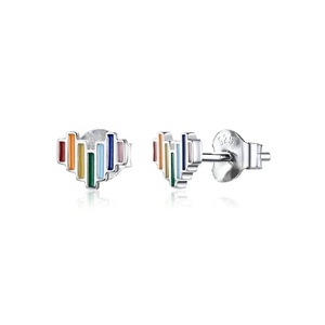 Rainbow Heart Stud Earrings for Lady Silver plating Jewelry