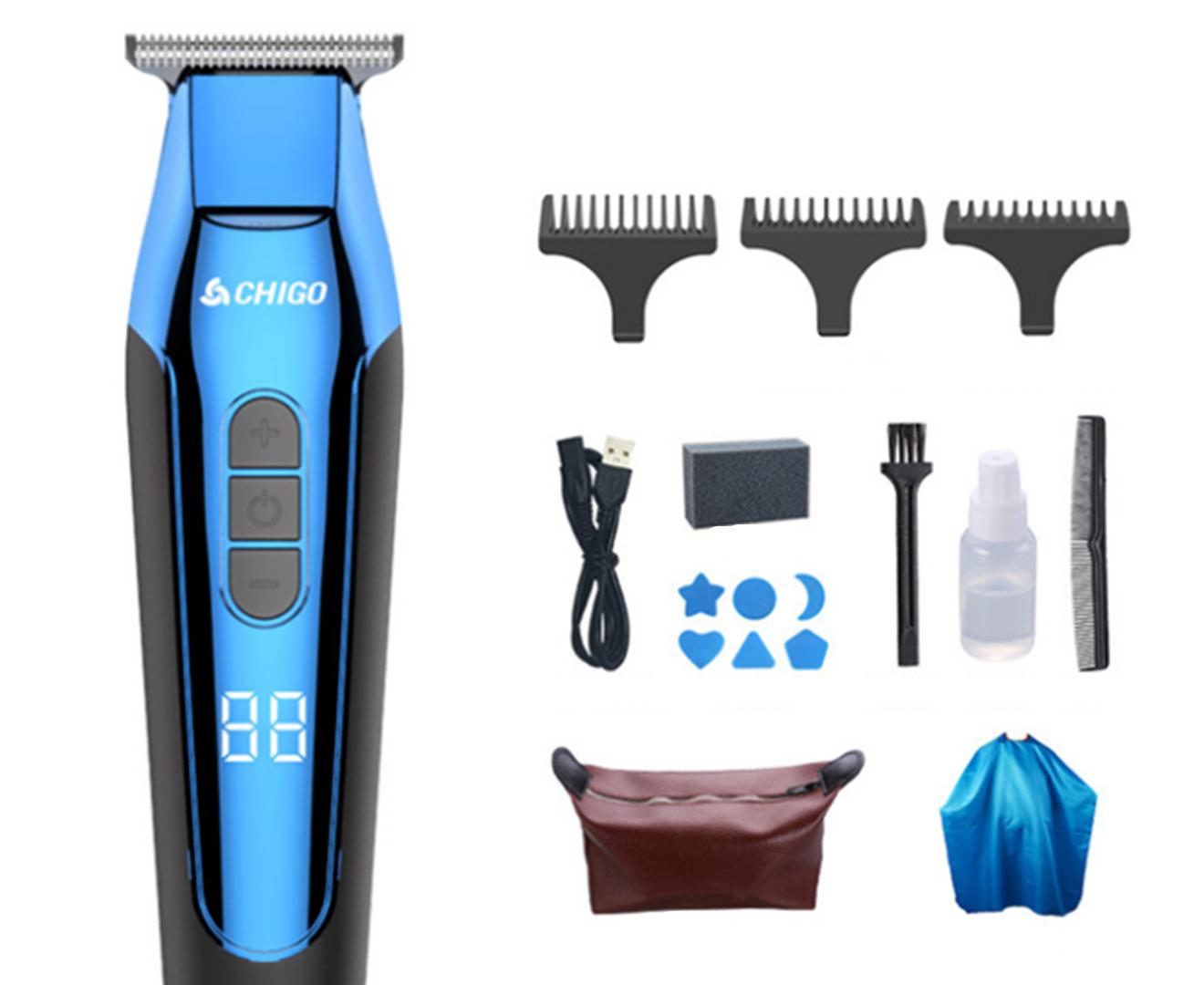 Rechargeable Cordless Electric Hair Trimmer Hair Clippers Multi-Purpose Haircut Hair Cutting Kit-Blue