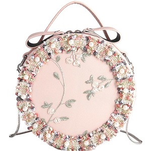 Retro Style Lace Pearl Casual Shoulder Bag Messenger Bag Ladies Handbag Small Round Shoulder Bag