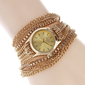 Retro Zinc Alloy Three Times Around Bracelet Women Quartz Watch GOLD COLOR