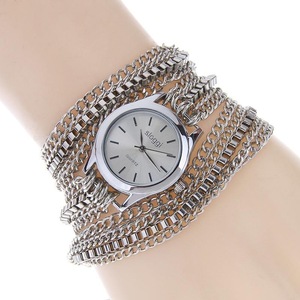 Retro Zinc Alloy Three Times Around Bracelet Women Quartz Watch SILVER COLOR