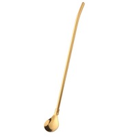 Reusable Bar Tea Party Drinking Straw Bent Filter 2 In 1 Stainless Steel Coffee Spoon