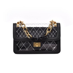 Rhombus Texture Clear PU Leather Single Shoulder Bag Ladies Handbag Messenger Bag (Black)