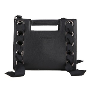 Ribbon Square Bag PU Leather Single Shoulder Bag Ladies Handbag Messenger Bag (Black)