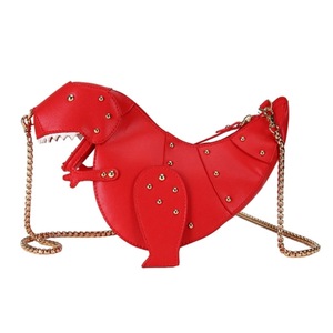 Rivet Personality Dinosaur Design Fashion Leather Mini Messenger Bag Women Chain Purse(Red)