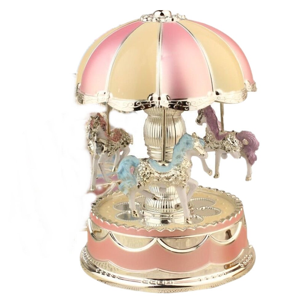 Romantic Dome Carousel Music Box for Room Decoration Pink and yellow_10.5x10.5x15.5 cm