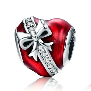 Romantic Silver plating Bowknot Heart Beads Fit Bracelets & Necklaces Chain DIY Jewelry