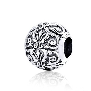Round Beads for Jewelry Silver plating Engraved Pattern Charm for Bracelet