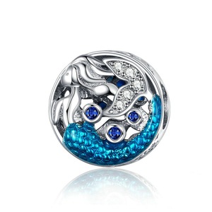 Round Beads for Jewelry Silver plating Fairy Tale Mermaid Charm for Bracelet
