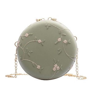 Round Chain Messenger Bags for Women Flower Elegant Women Pu Leather Small Shoulder Bag