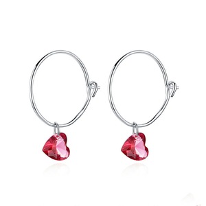 Round Circle Earrings with Red Heart Charm Women Dangle Earings Silver plating Fashion Jewelry
