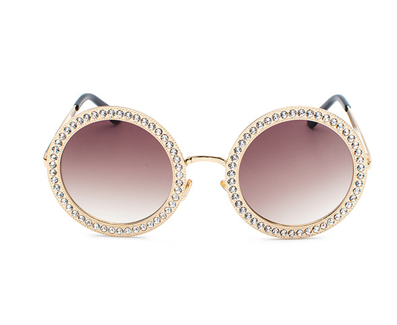 Round Rhinestone Sunglasses Women Metal Frame With Crystal Shades Summer Sun glasses