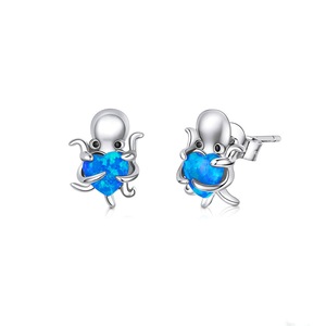 Sea Octopus Stud Earring Silver plating Blue Eight Claws Small Earrings for Women Fashion Jewelry