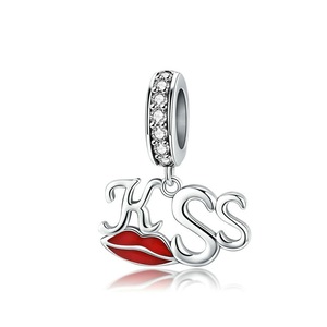 Sex Red Lips Kiss Pendant Charm for Women Silver plating Bracelet & Bangle Jewelry