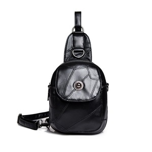 Sheepskin Stitching PU Leather Single Shoulder Bag Ladies Handbag Messenger Bag (Black)