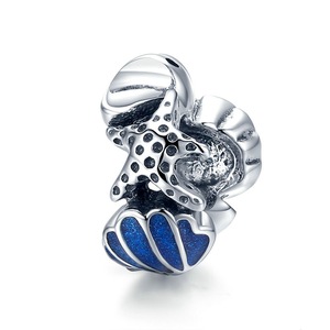 Shell with Starfish Beads Silver plating Ocean Charm for Bracelet or Bangle Jewelry