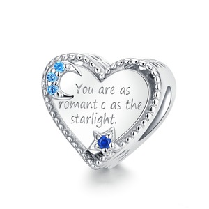 Shining Starlight Silver plating Heart Shaped Beads Bright Lettering Charms for Jewelry