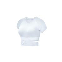 Short Sleeve Crop Tops for Women Workout Yoga Gym Top Lounge T Shirts - WHITE