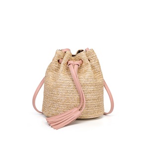 Shoulder Bag Summer Beach Bag Girls Fashion Top Handle Handbag Double Fringed Bucket Bag Messenger Bag-Pink
