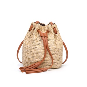 Shoulder Bag Summer Beach Bag Girls Fashion Top Handle Handbag Double Fringed Bucket Bag Messenger Bag-Brown