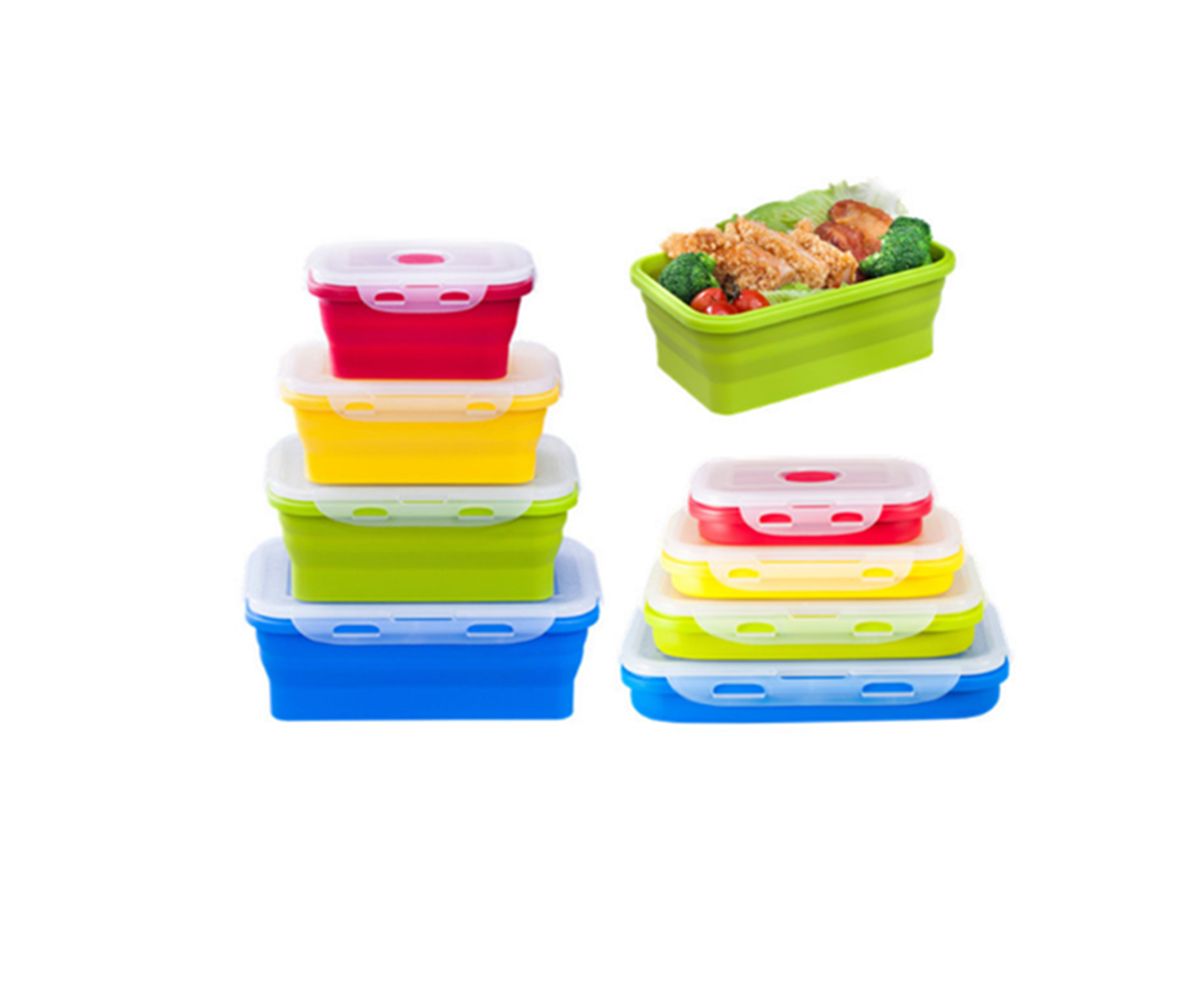 Silicone Collapsible Lunch Box with Lid-silicone Foladble Box Set of 4 Pcs