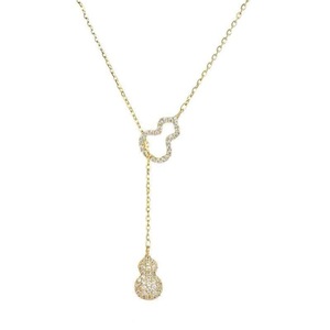 Silver Gourd Shaped Necklace Shiny Collarbone Chain Jewelry Birthday Gift Female