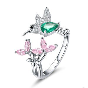 Silver plating Adjustable Hummingbird Gift Finger Rings for Women Jewelry
