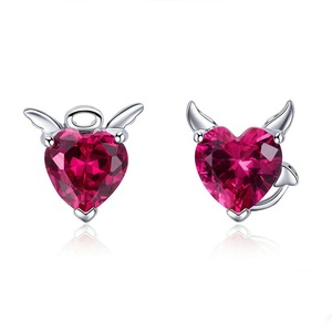 Silver plating Angel and Devil Heart Stud Earrings for Women Jewelry