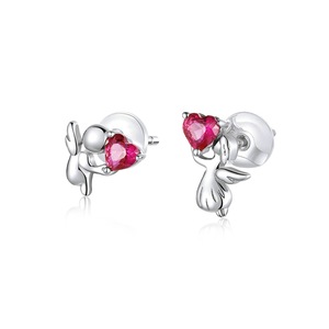 Silver plating Angel with Heart Stud Earrings for Women Jewelry