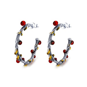 Silver plating Autumn Plant Withered Tree Leaves Hoop Earrings for Women Earrings Jewelry