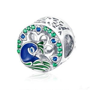 Silver plating Beautiful Peafowl Colorful Beads Fit Charm Bracelets Bangles DIY Jewelry