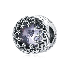 Silver plating Beauty Forever Purple Love Round Bead Charm Fit Bracelet DIY Jewelry