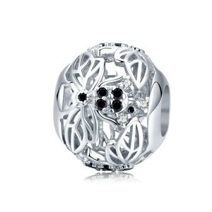 Silver plating Bee Openwork Round Beads Charm Fit Bracelet Jewelry