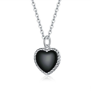 Silver plating Black Heart Love Pendant Vintage Necklace Women Statement Collares Jewelry Gift