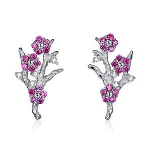 Silver plating Blooming Plum Flower Stud Earrings Women Jewelry Gift