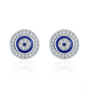 Silver plating Blue Eye Round Stud Earrings for Women Fashion Jewelry