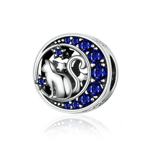 Silver plating Blue Moon Naughty Cat Pet Charms for Bracelet DIY Jewelry