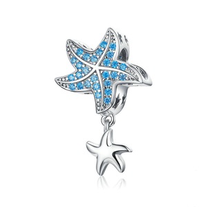 Silver plating Blue Ocean Starfish Pendant Beads Fit Bracelets DIY Jewelry