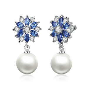 Silver plating Blue Simulated Dangle Earrings Drop Earrings for Women Earrings Engagement Jewelry