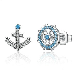 Silver plating Blue Stud Earrings Women Fashion Boat Jewelry