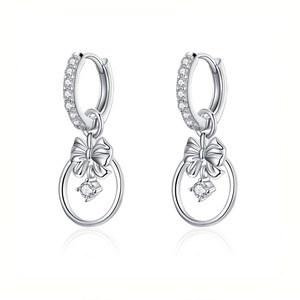 Silver plating Bowknot Dangle Drop Earrings for Women Wedding Jewelry